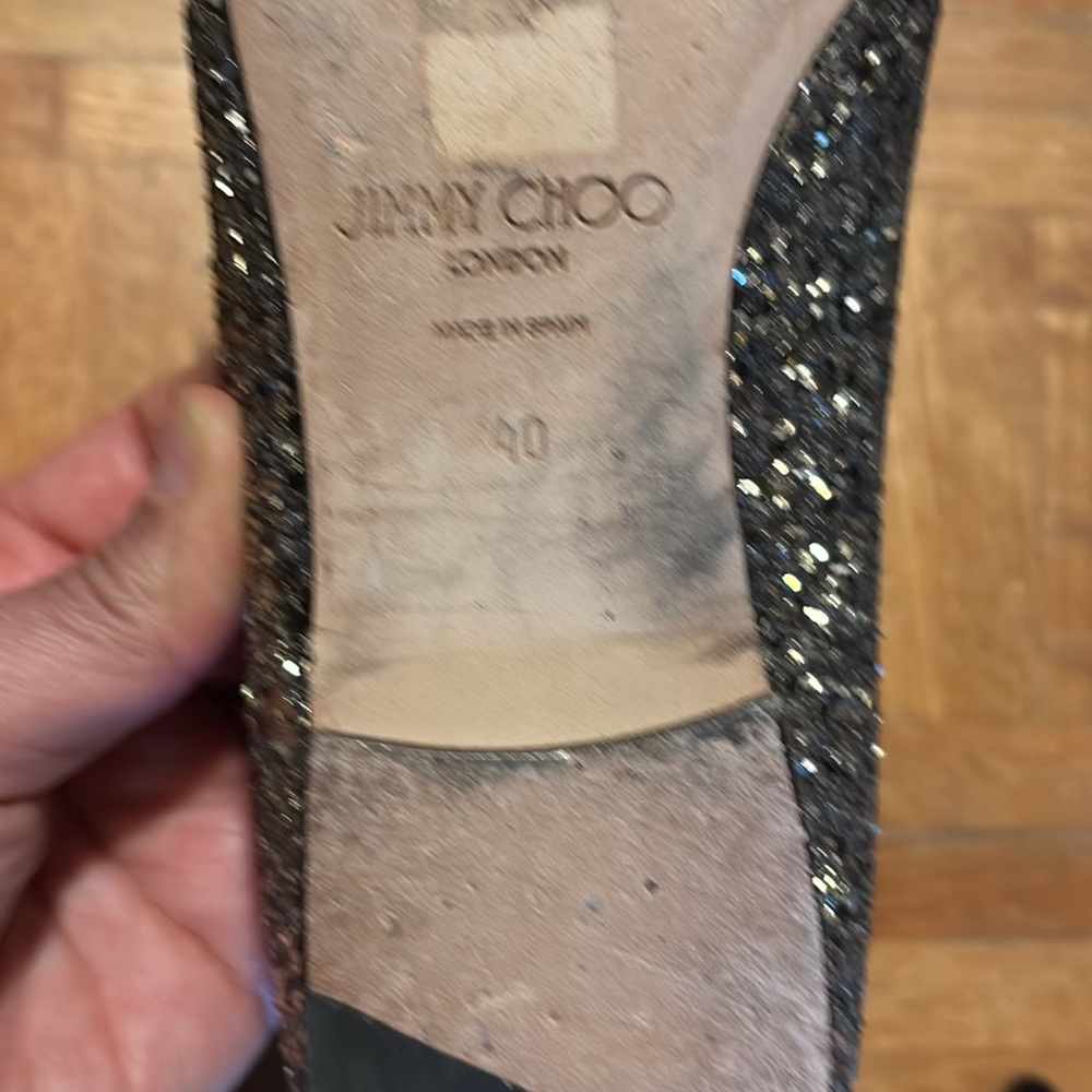 Jimmy Choo Silver Glitter Flats - Picture 3 of 8